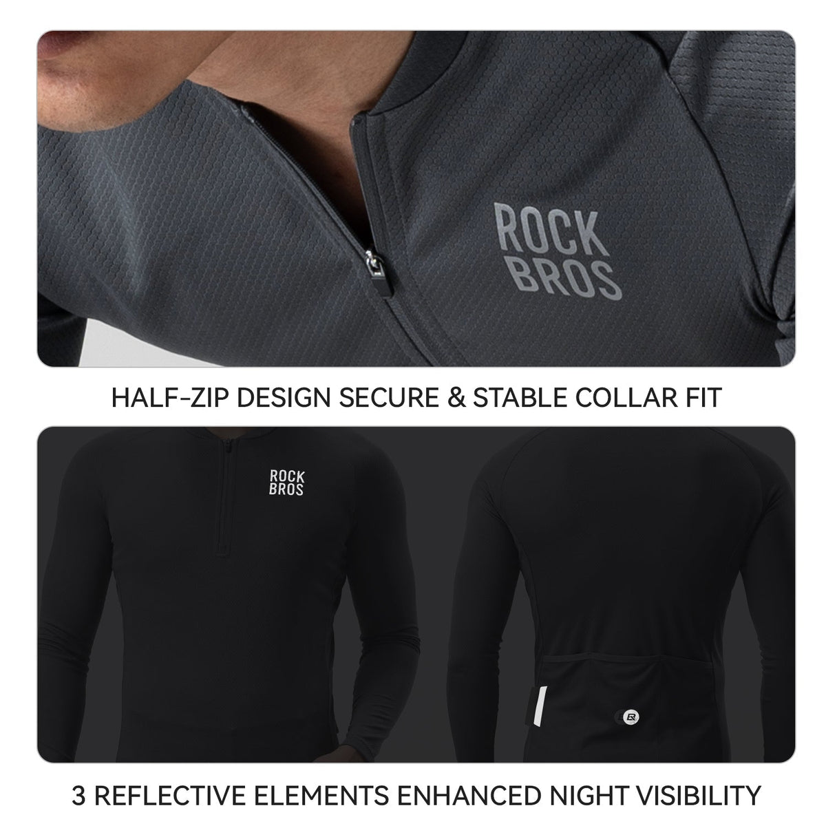 ROCKBROS Fietstrui met lange mouwen en korte rits aan de voorkant - Model YDCX011