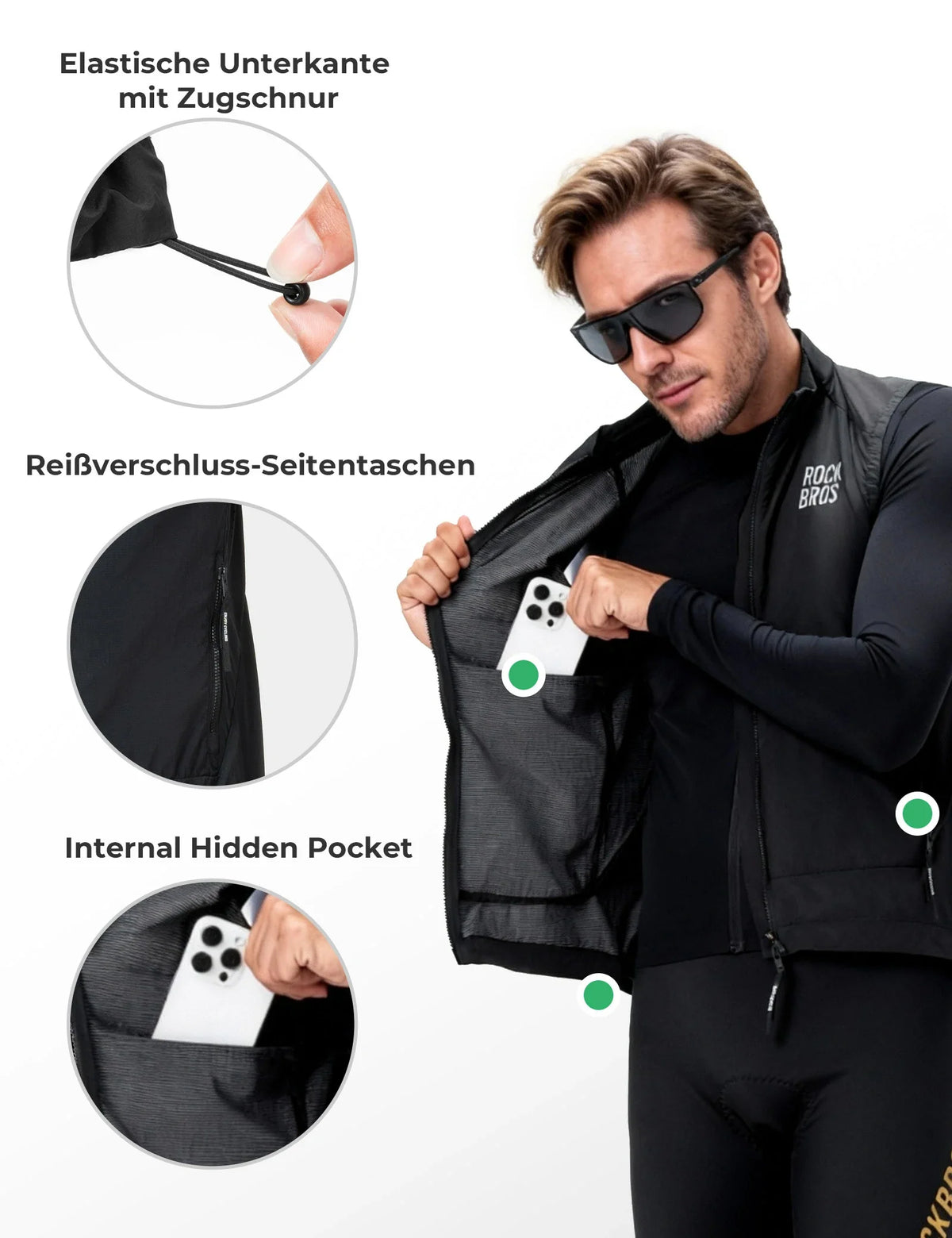 ROCKBROS Fietsvest Winddicht Licht Ademend Snel drogend, Opvouwbaar Fietsvest