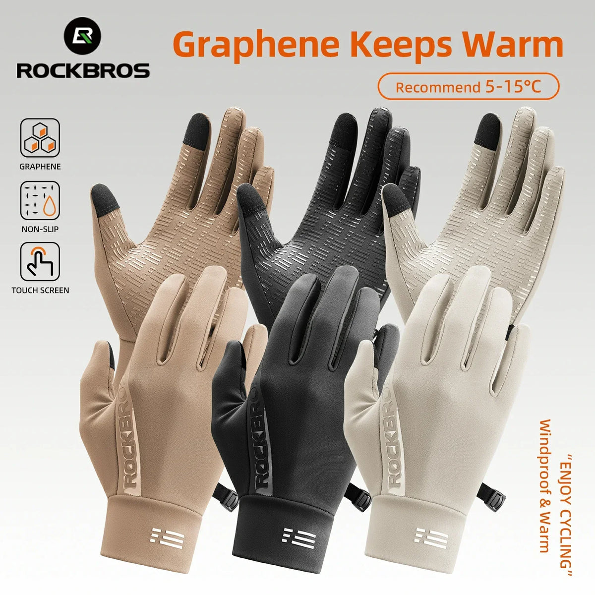 ROCKBROS Graphene Winter-fiets handschoenen van 5°C tot 15°C