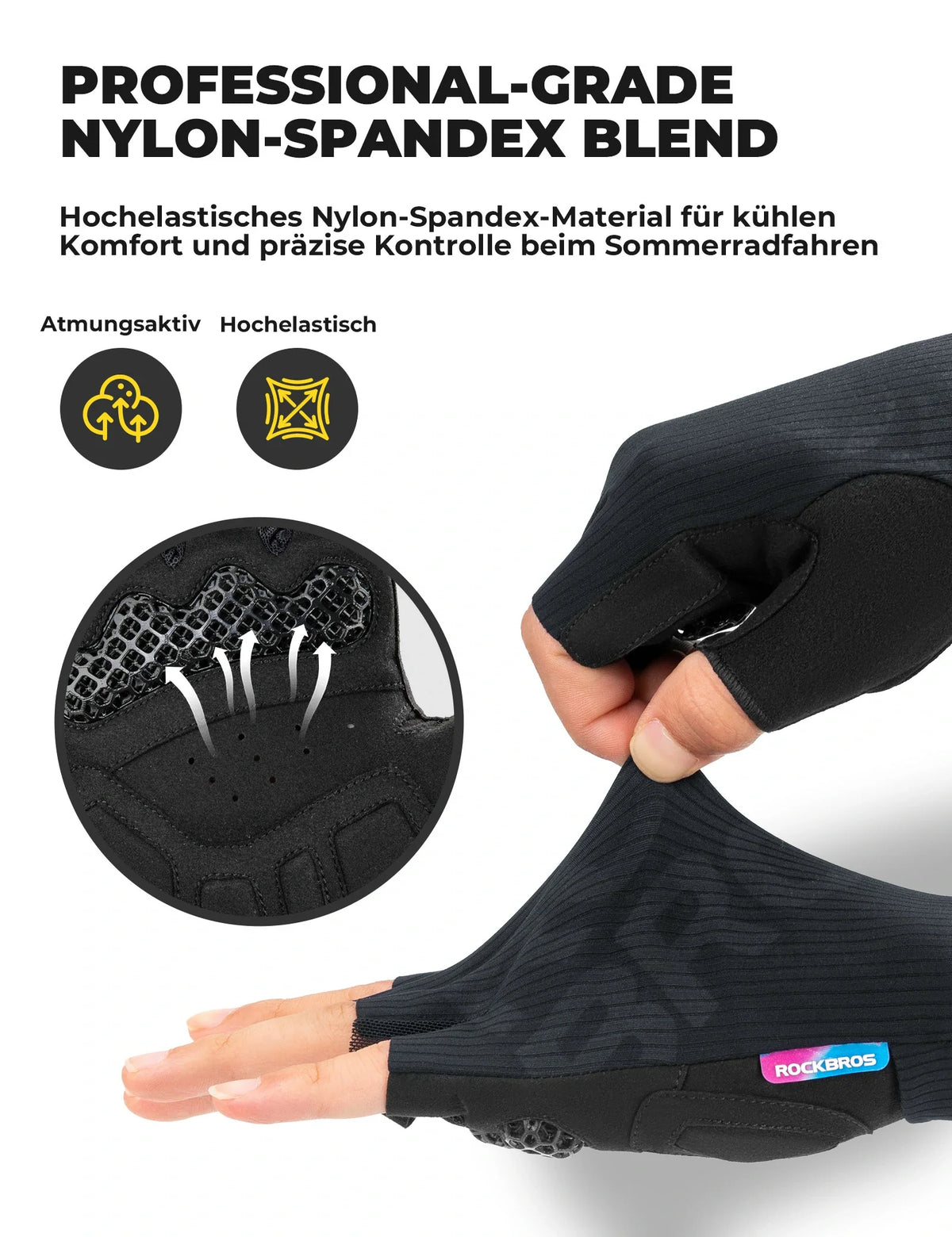 ROCKBROS Halve vinger fiets handschoenen zomer elastisch & ademend, antislip- en dempingskussens
