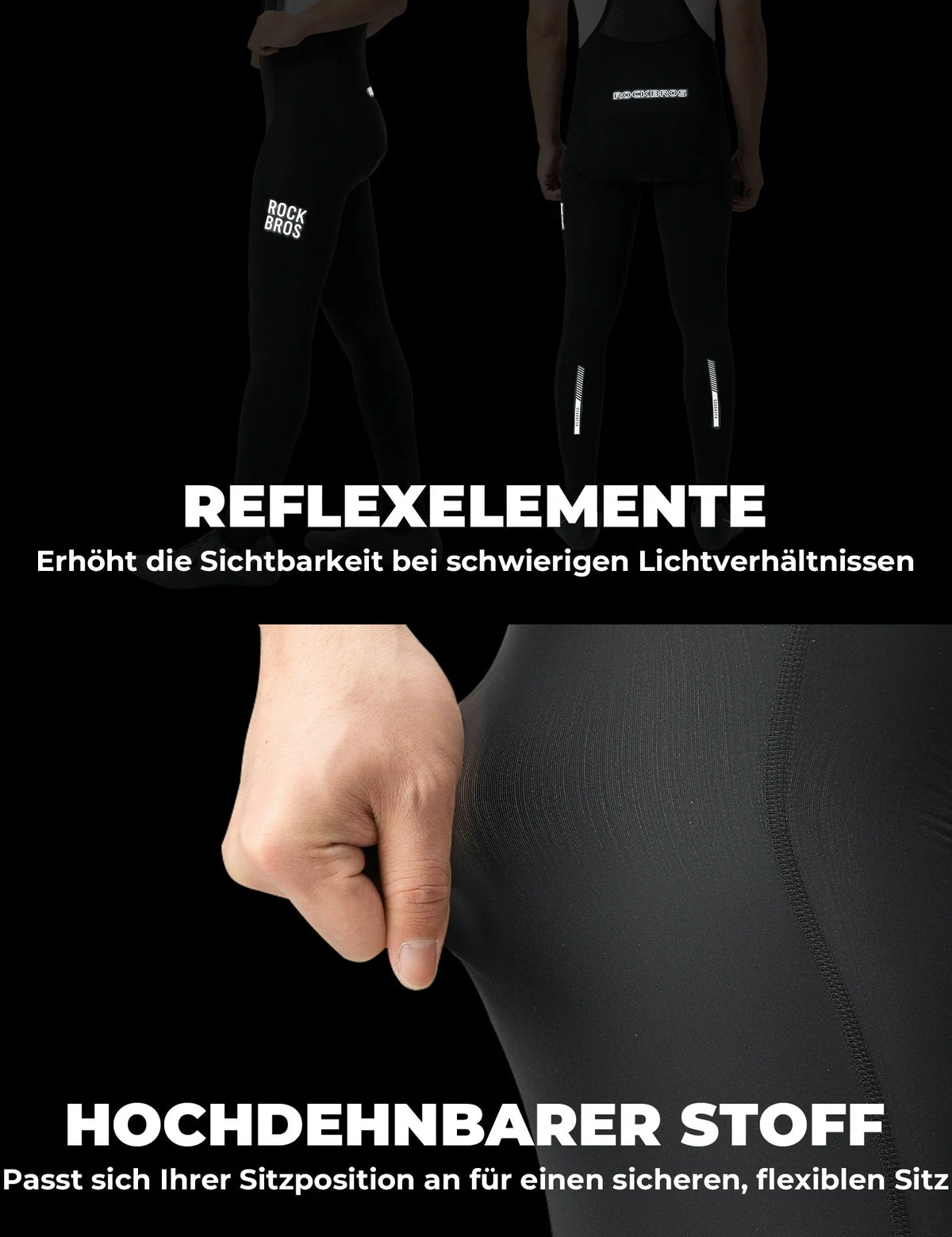 ROCKBROS Heren Fietsbroek met Bretellen - Zeer Rekbaar, Ademend met Reflecterende Strepen