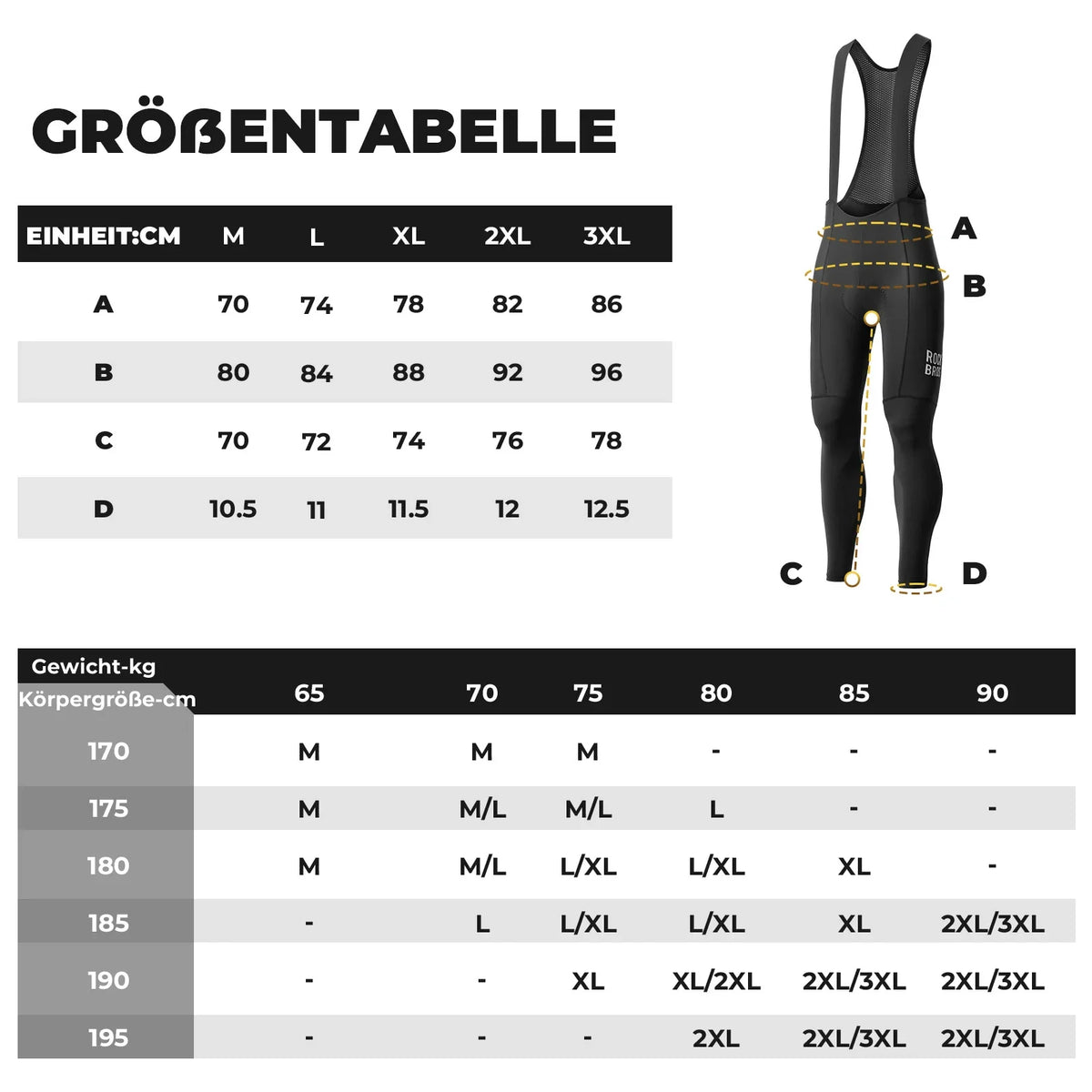 ROCKBROS Heren Fietsbroek met Bretellen - Zeer Rekbaar, Ademend met Reflecterende Strepen