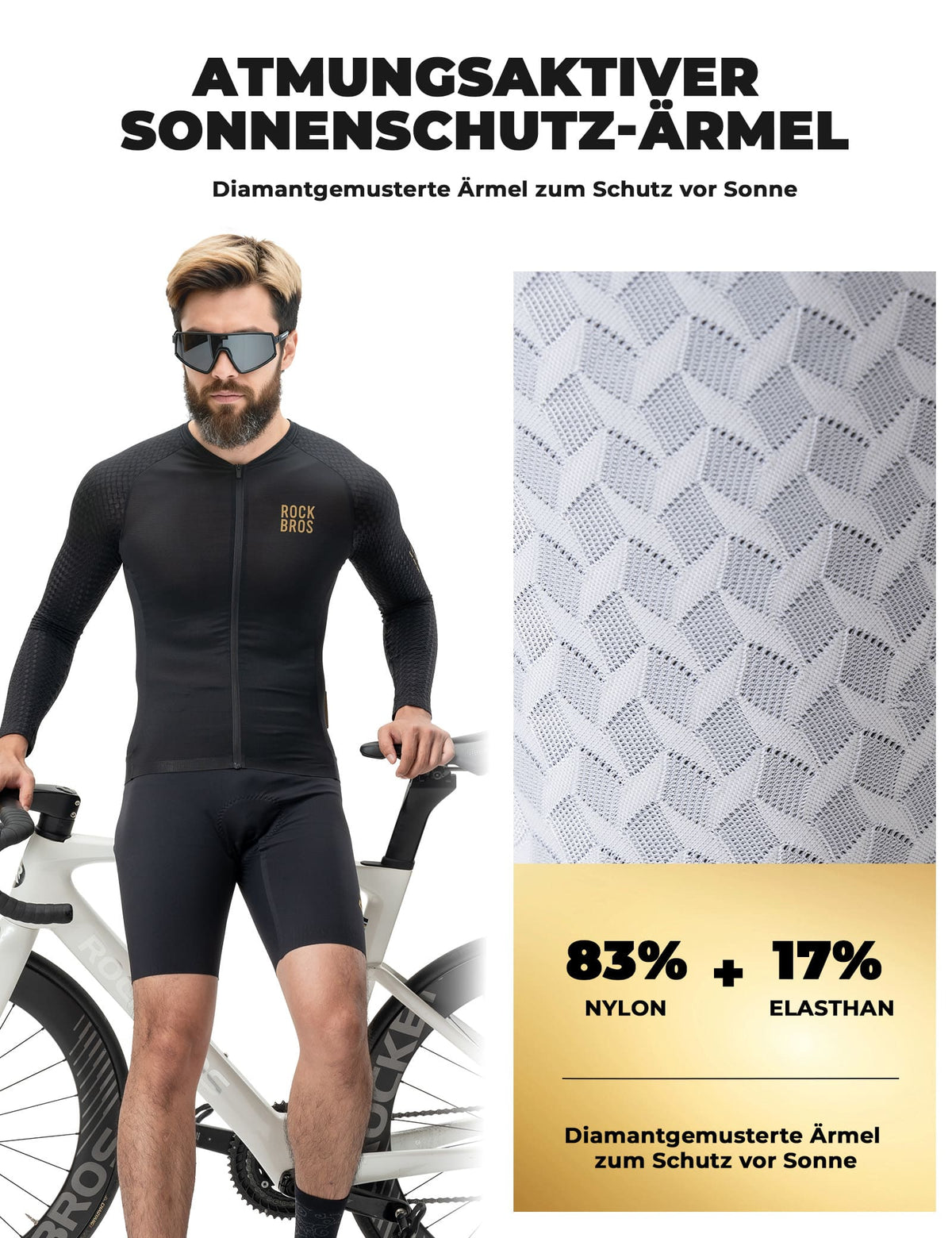 ROCKBROS Heren Langarm-Fietsshirt Ademend Reflecterend met 3D-Snit