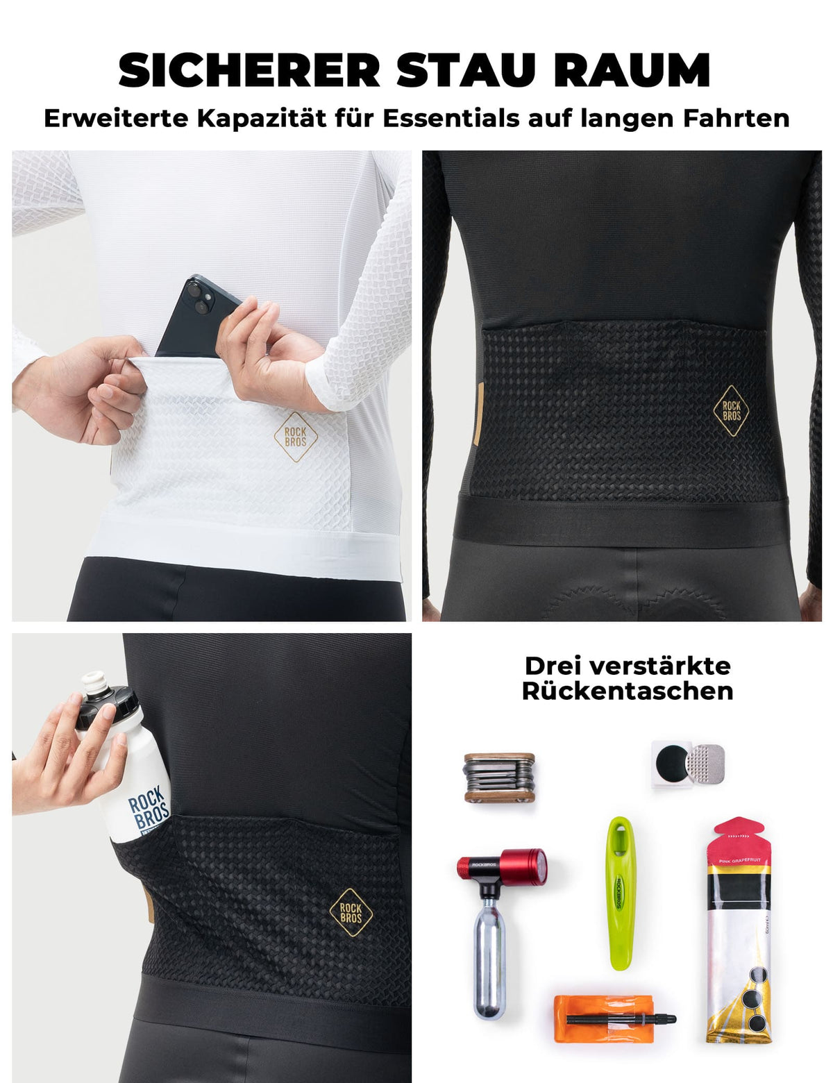 ROCKBROS Heren Langarm-Fietsshirt Ademend Reflecterend met 3D-Snit