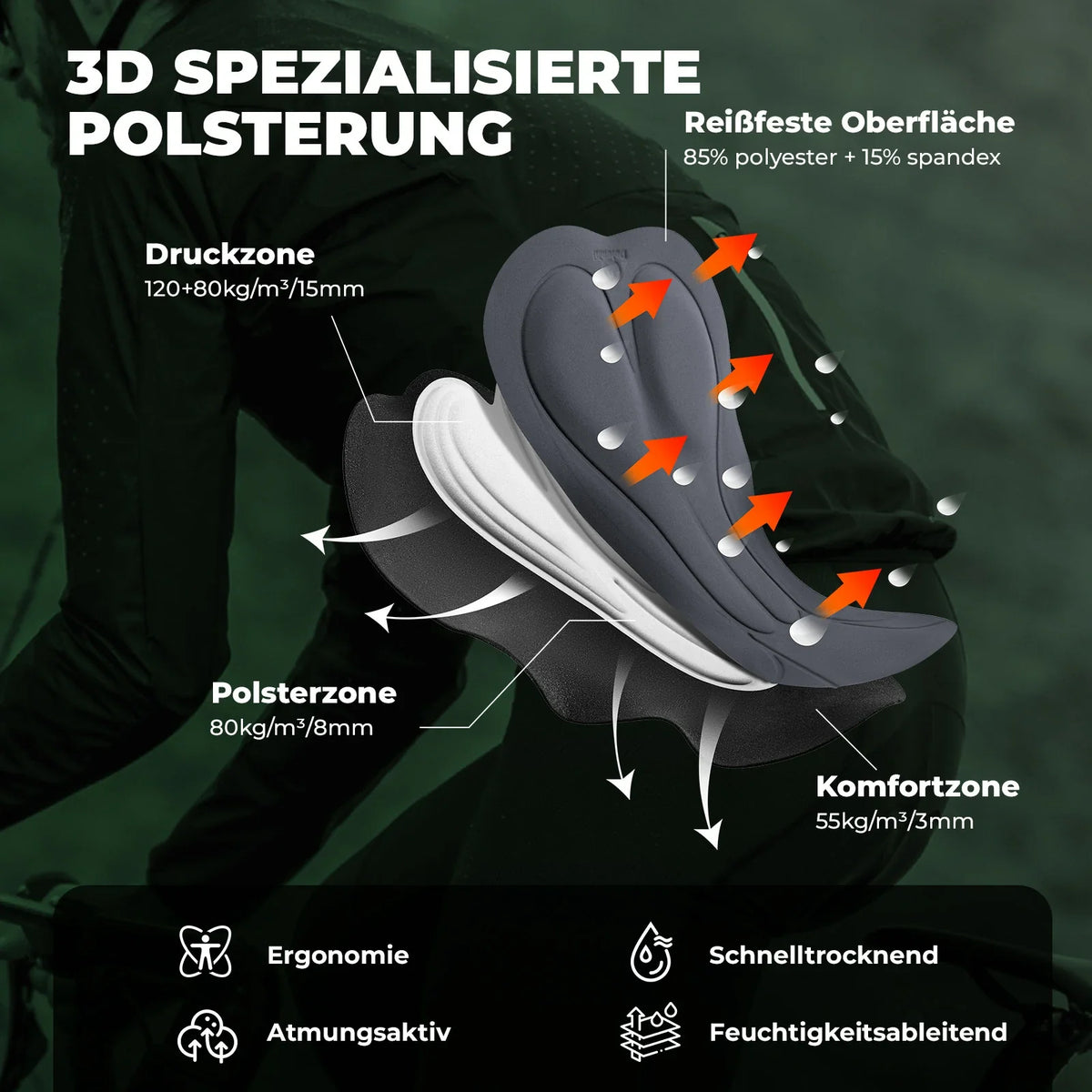 ROCKBROS Heren Fietshbroek met Bretellen Gevoerd, Korte Fietshbroek, Ademende snel drogende
