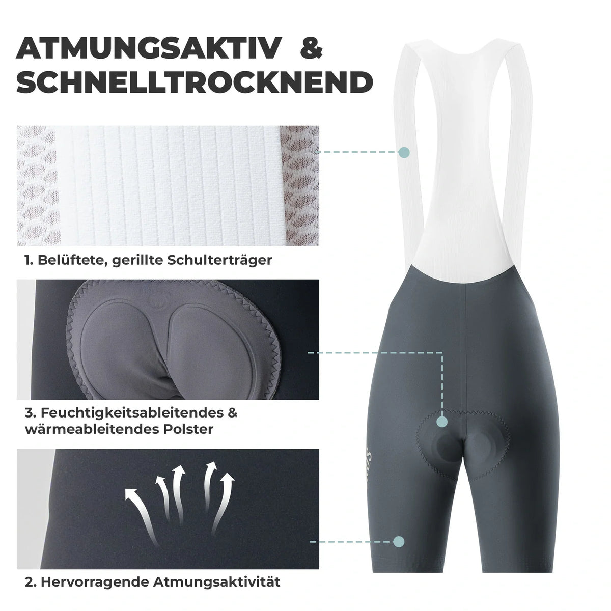 ROCKBROS Heren Fietshbroek met Bretellen Gevoerd, Korte Fietshbroek, Ademende snel drogende