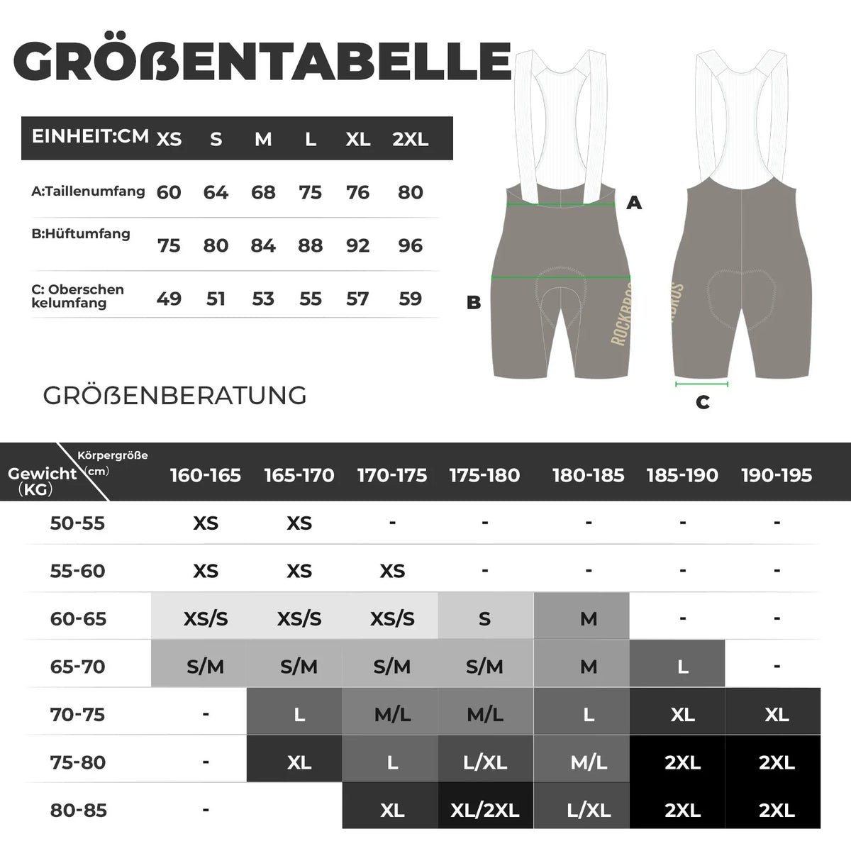 ROCKBROS Heren Fietshbroek met Bretellen Gevoerd, Korte Fietshbroek, Ademende snel drogende