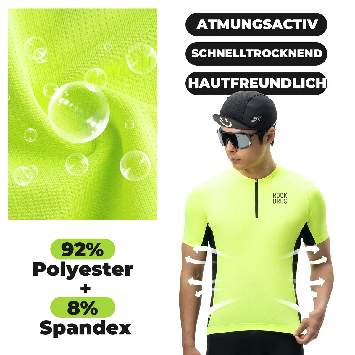 ROCKBROS Heren Fietsshirt Wielrenshirt Korte Mouw, Ademend Fiets Shirt