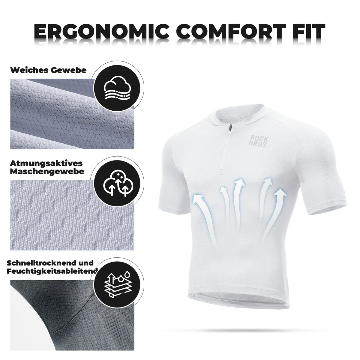 ROCKBROS Heren Fietsshirt Korte mouw Fietsshirt Wielrenshirt Ademend Snel drogend