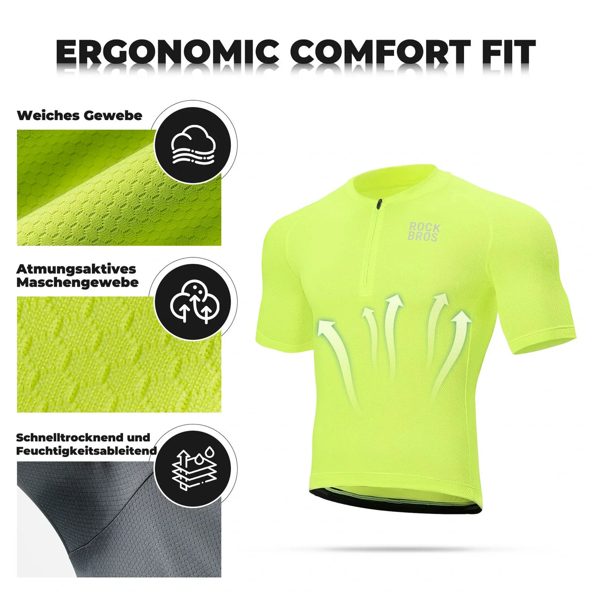 ROCKBROS Heren Fietsshirt Korte mouw Fietsshirt Wielrenshirt Ademend Snel drogend