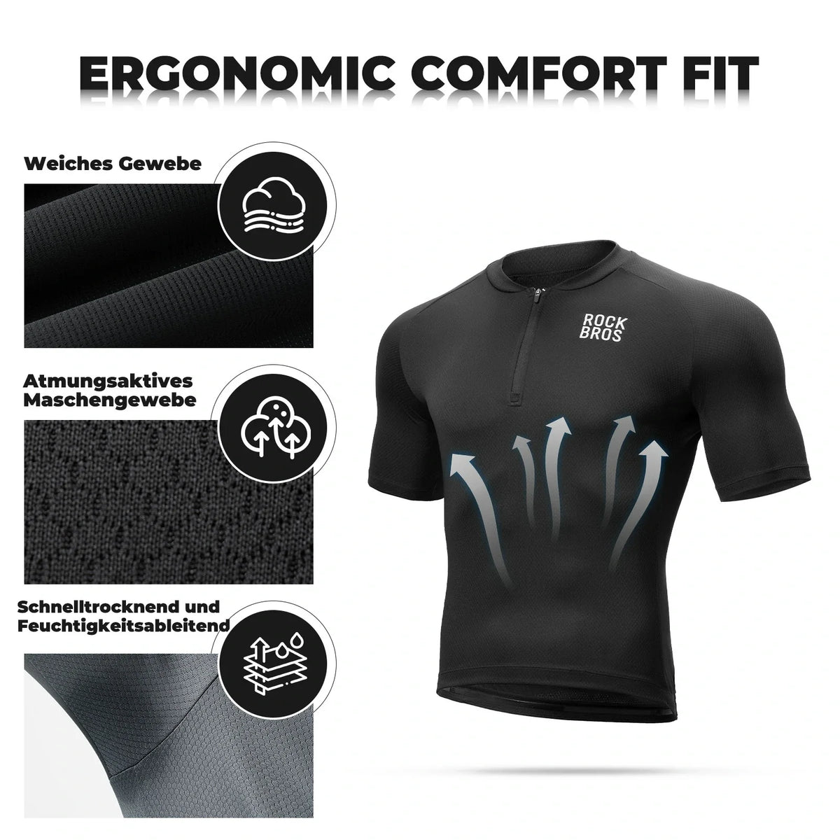 ROCKBROS Heren Fietsshirt Korte mouw Fietsshirt Wielrenshirt Ademend Snel drogend