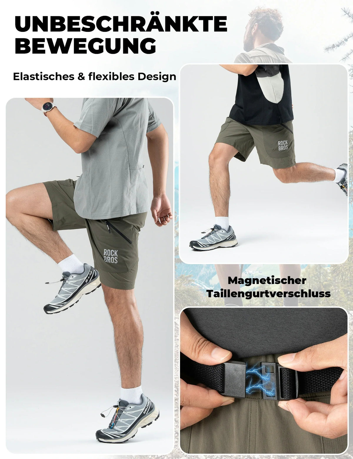 ROCKBROS Heren Sport Shorts Fietsbroek - Magnetische Taillesluiting, 4-Zakken-Design