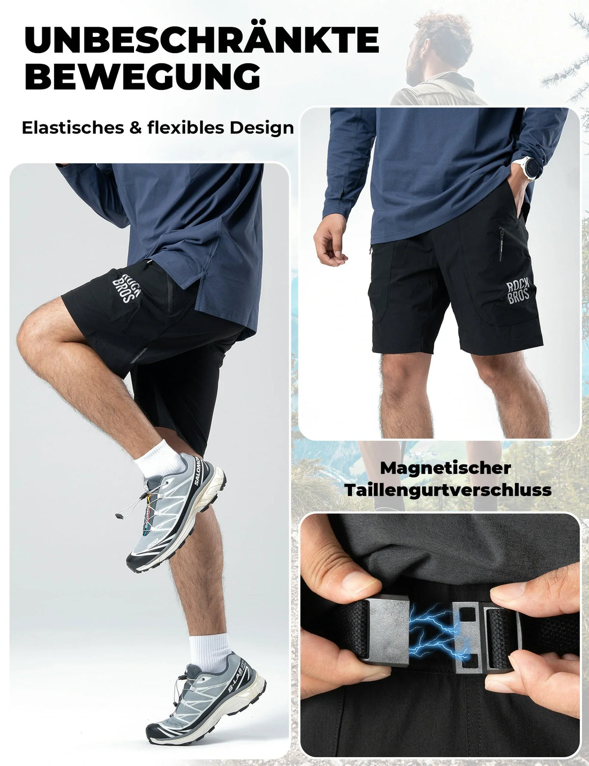 ROCKBROS Heren Sport Shorts Fietsbroek - Magnetische Taillesluiting, 4-Zakken-Design