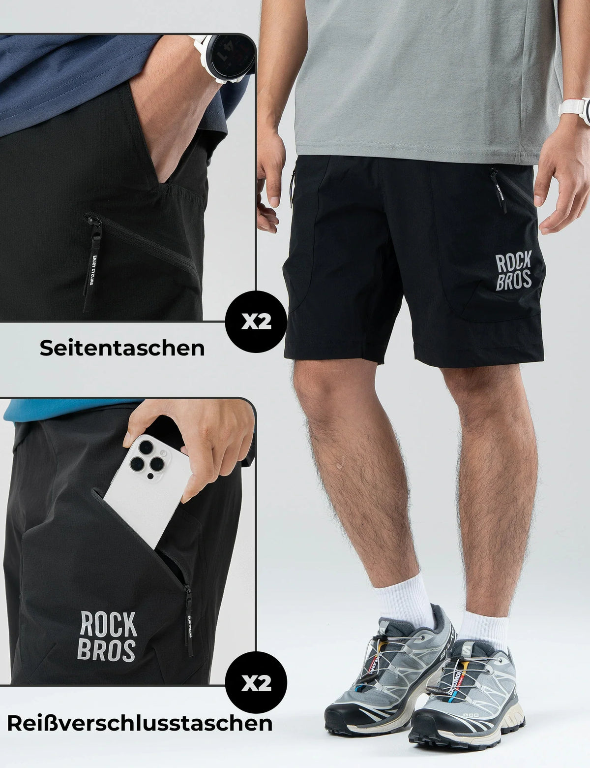 ROCKBROS Heren Sport Shorts Fietsbroek - Magnetische Taillesluiting, 4-Zakken-Design