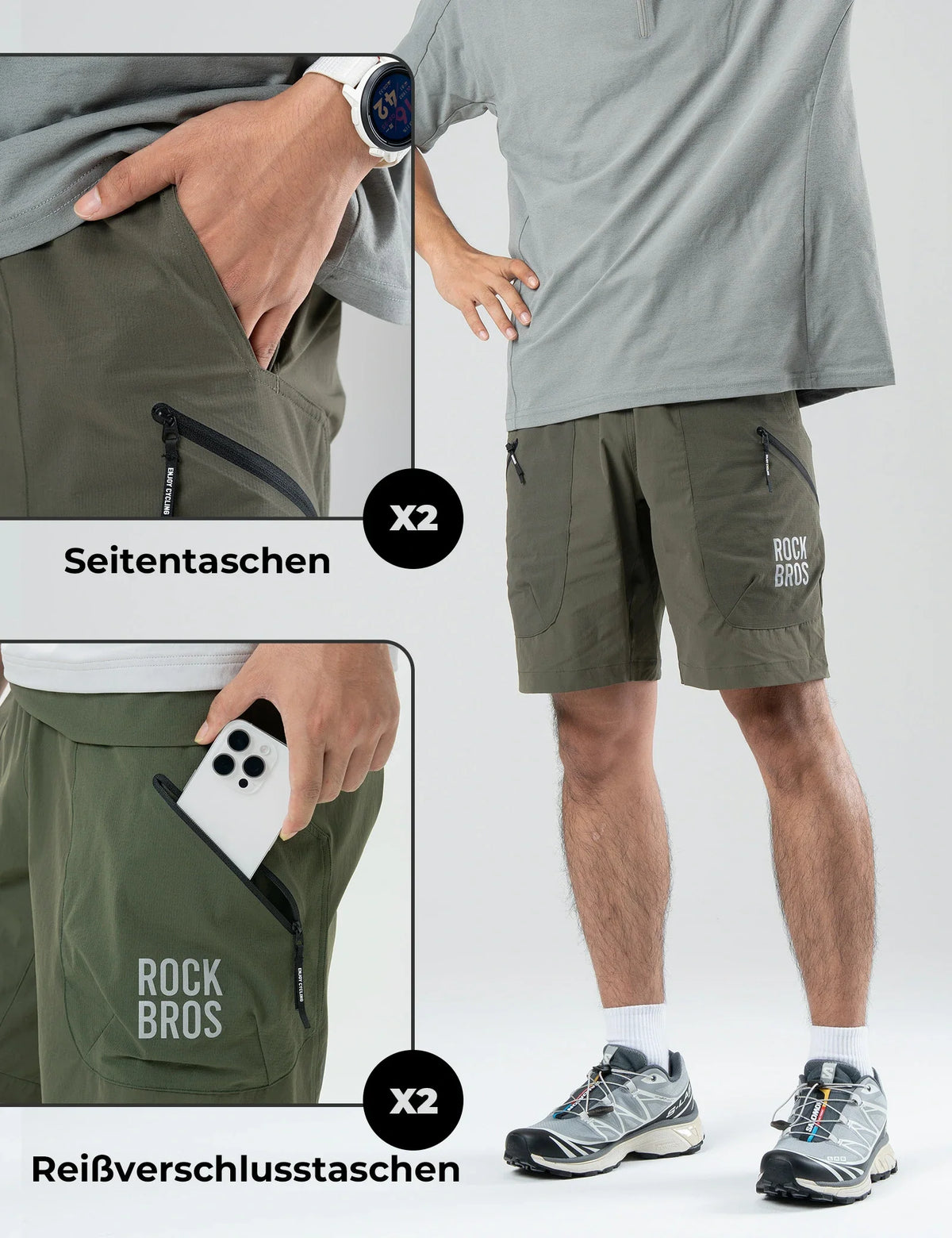 ROCKBROS Heren Sport Shorts Fietsbroek - Magnetische Taillesluiting, 4-Zakken-Design