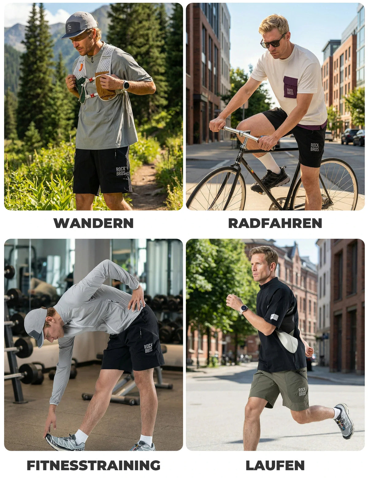 ROCKBROS Heren Sport Shorts Fietsbroek - Magnetische Taillesluiting, 4-Zakken-Design