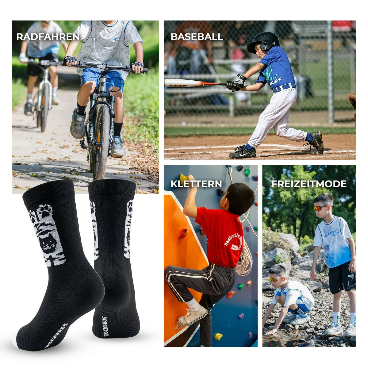 ROCKBROS Kinder fietssokken met 5A antibacteriële compressiezones kattenpoten design
