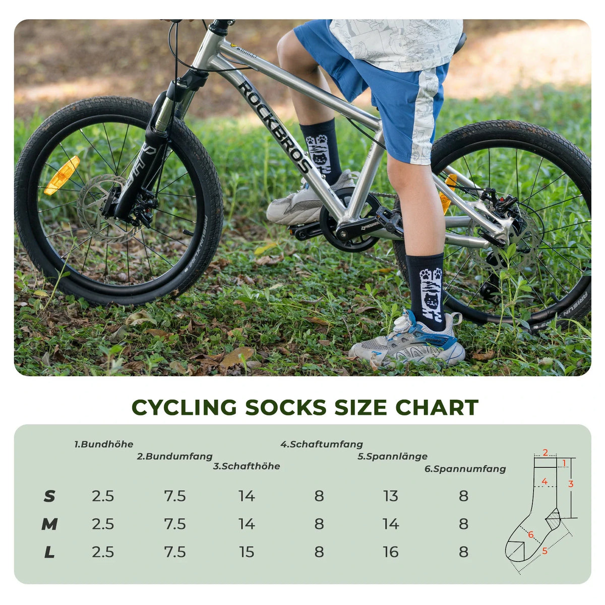 ROCKBROS Kinder fietssokken met 5A antibacteriële compressiezones kattenpoten design