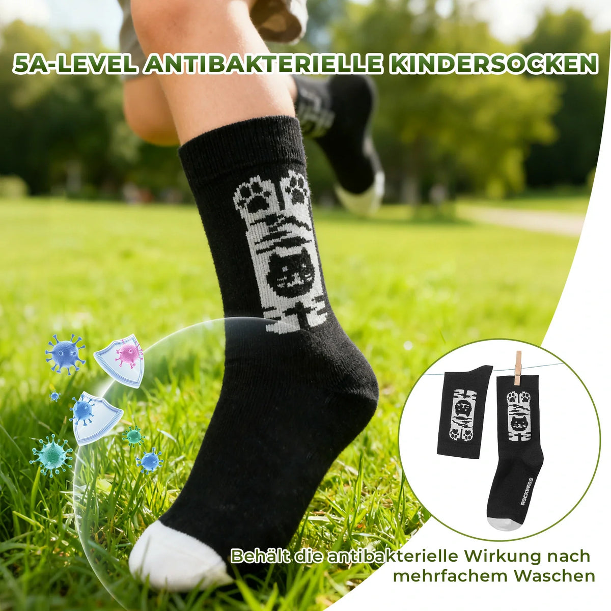 ROCKBROS Kinder fietssokken met 5A antibacteriële compressiezones kattenpoten design