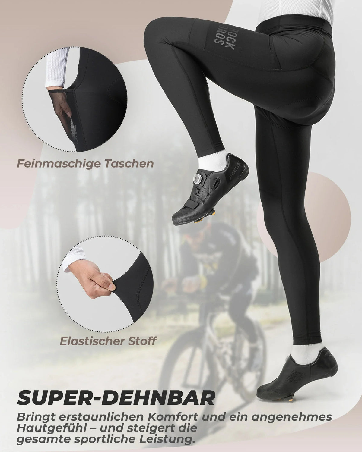 ROCKBROS Lange Fietsbroek voor Heren Thermo Fietshose 3D gevoerd