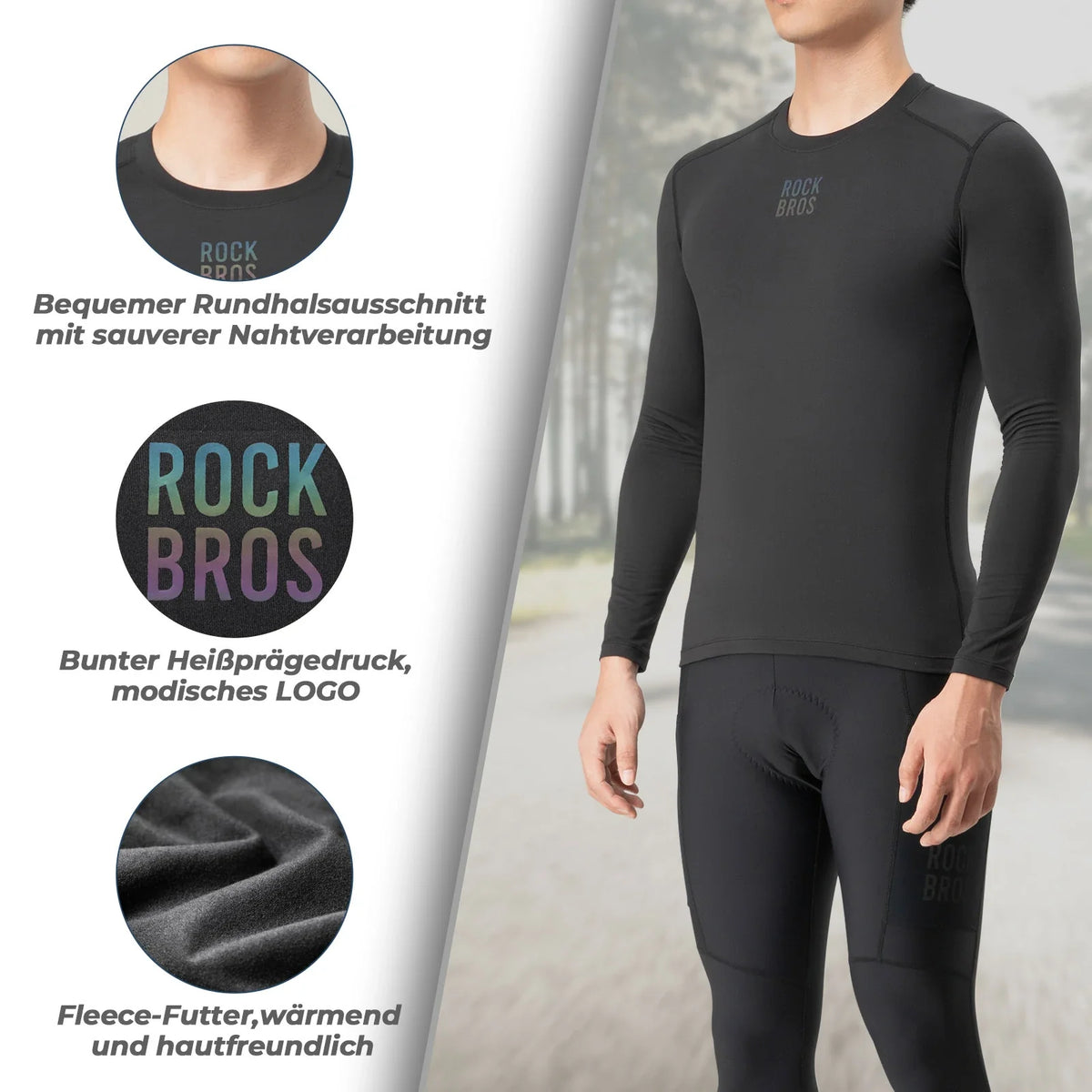 ROCKBROS Lange mouwen Fietsshirt Heren, Warm Fietsshirt Kleding Ademend
