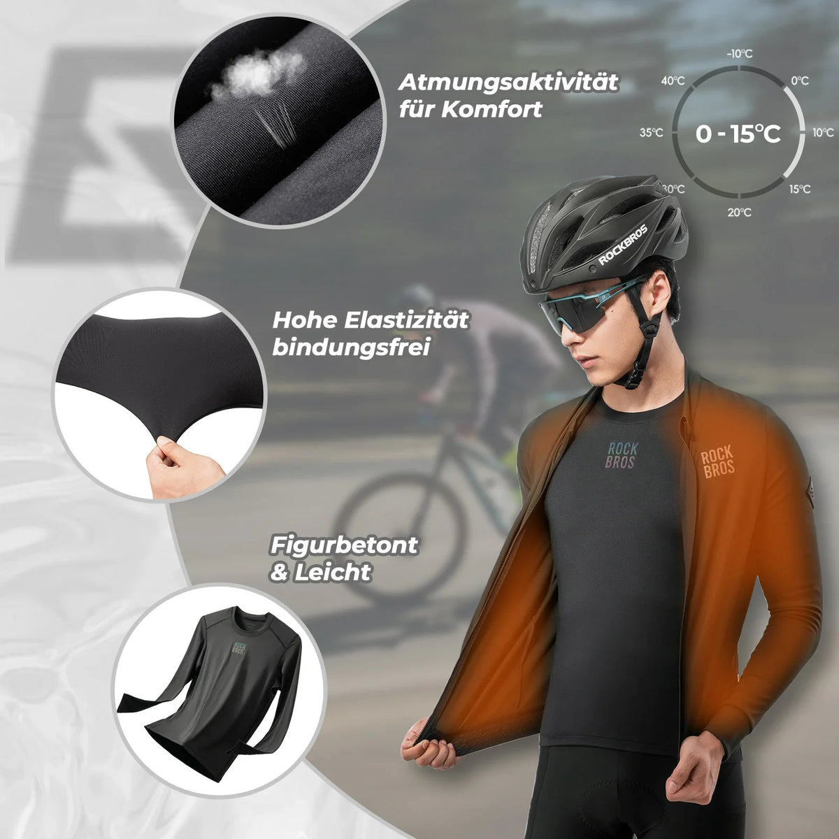 ROCKBROS Lange mouwen Fietsshirt Heren, Warm Fietsshirt Kleding Ademend