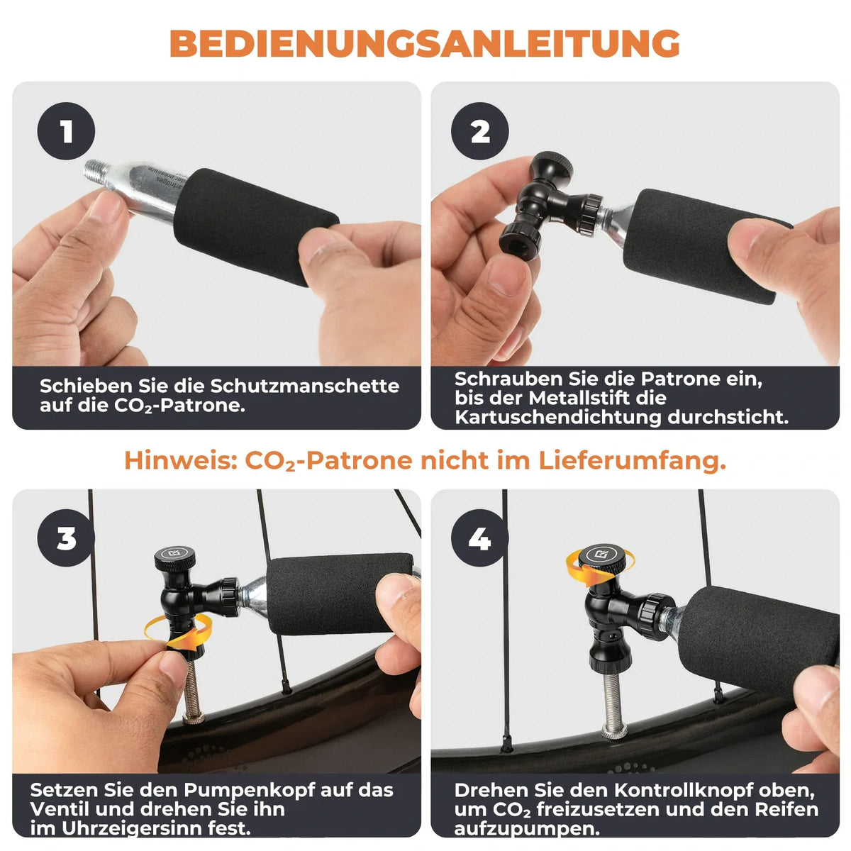 ROCKBROS Minifietspomp met CO₂-adapter - Draagbaar, compatibel met Presta & Schrader, tot 80 PSI