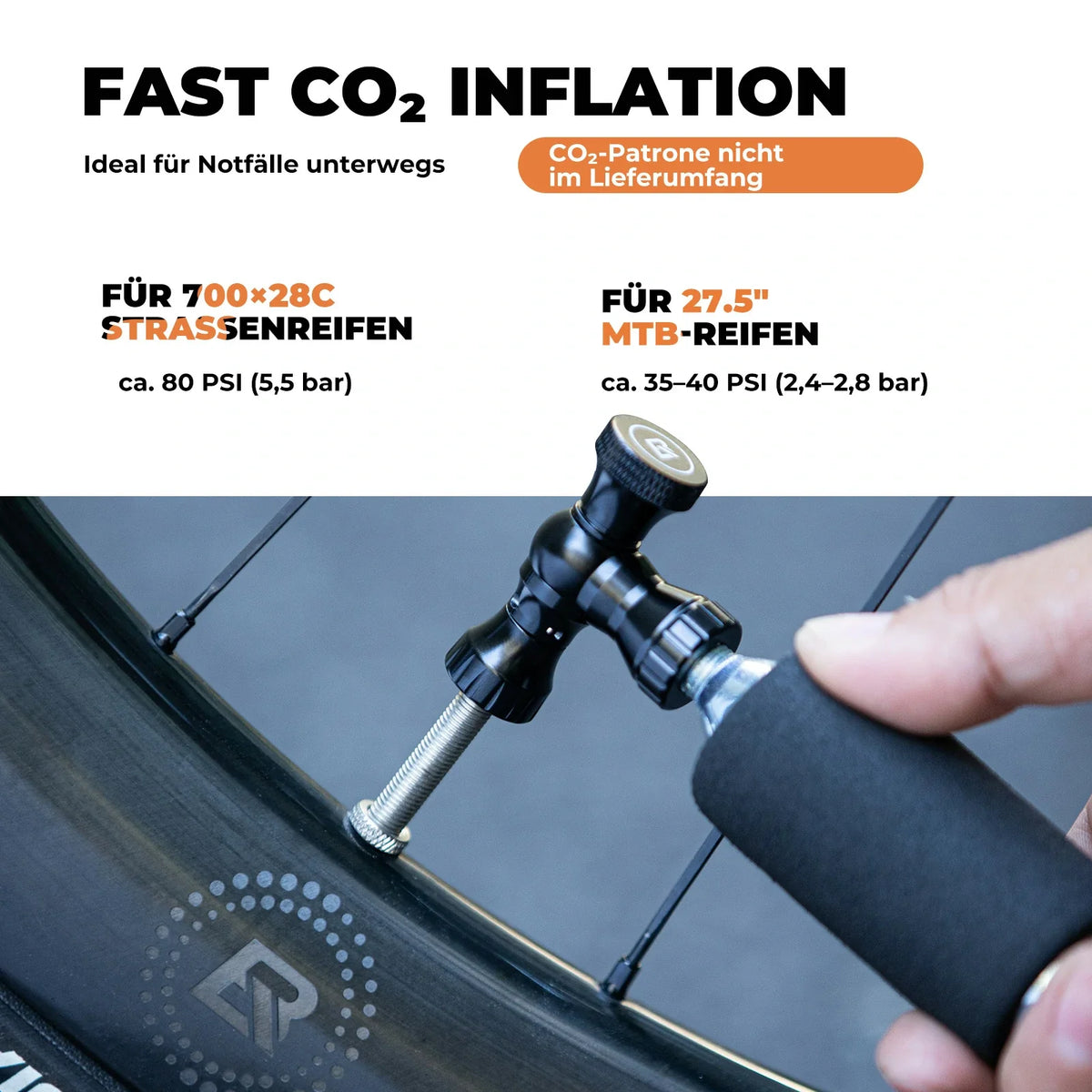 ROCKBROS Minifietspomp met CO₂-adapter - Draagbaar, compatibel met Presta & Schrader, tot 80 PSI