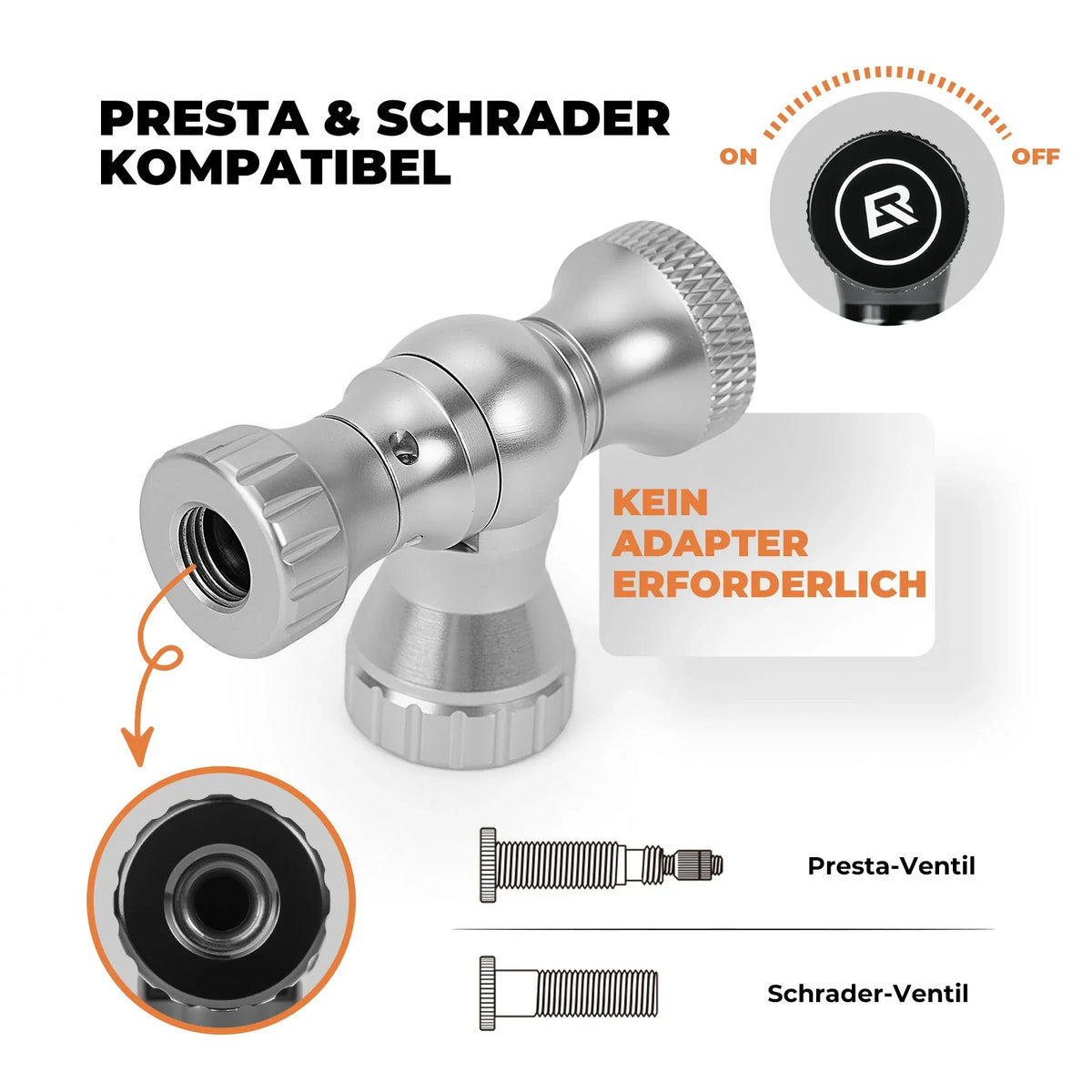 ROCKBROS Minifietspomp met CO₂-adapter - Draagbaar, compatibel met Presta & Schrader, tot 80 PSI