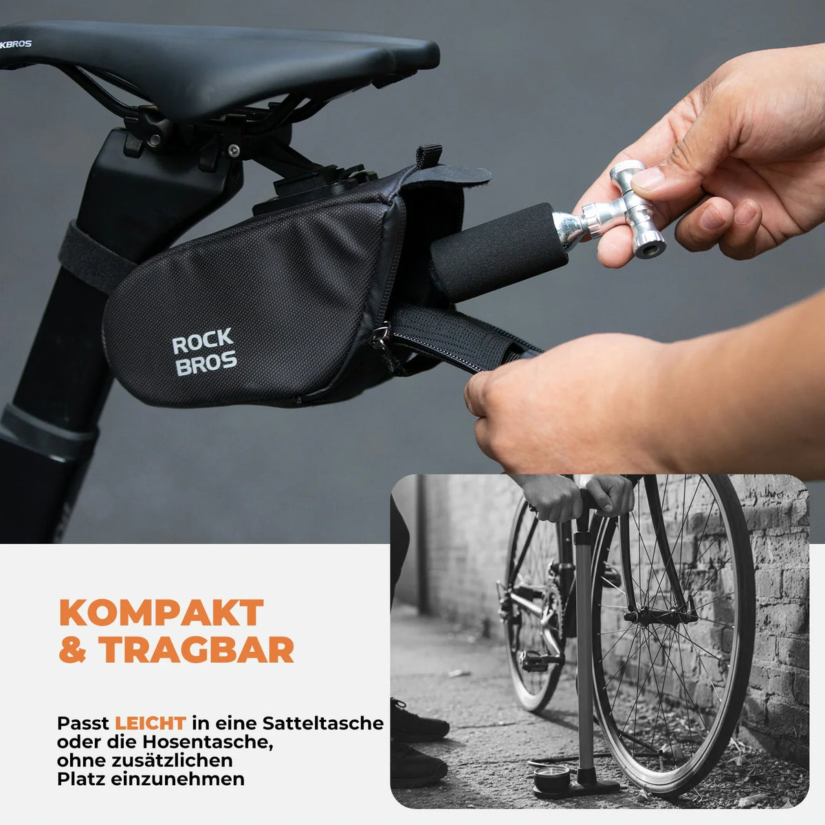 ROCKBROS Minifietspomp met CO₂-adapter - Draagbaar, compatibel met Presta & Schrader, tot 80 PSI