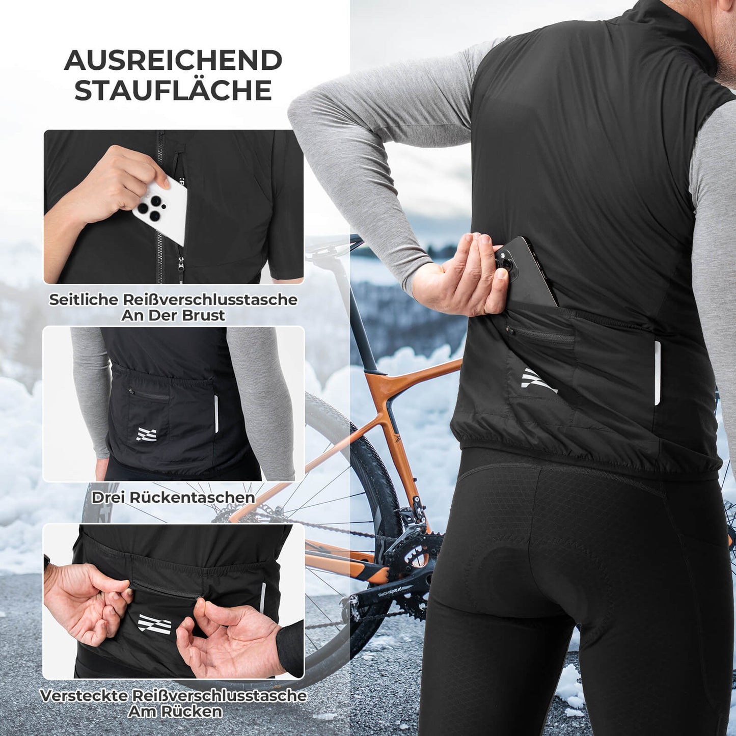 Mouwloos, winddicht fietsvest, opvouwbaar, ademend, ROCKBROS