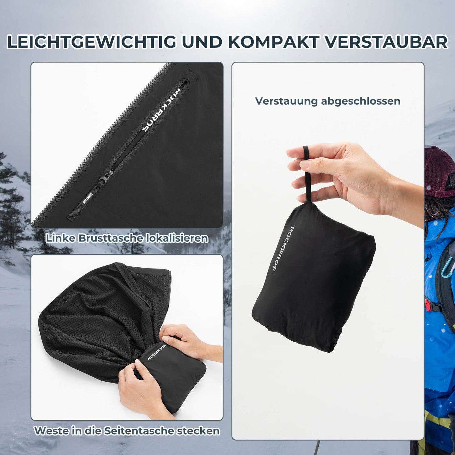 Mouwloos, winddicht fietsvest, opvouwbaar, ademend, ROCKBROS