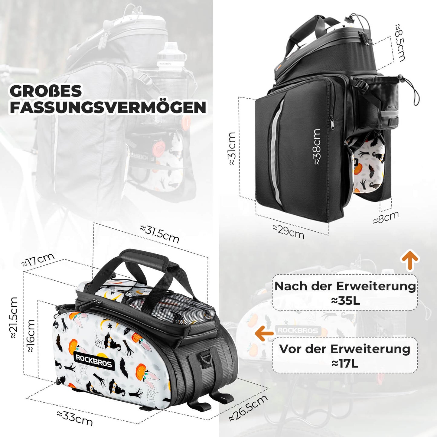 Fietstas 17-35L met regenhoes ROCKBROS