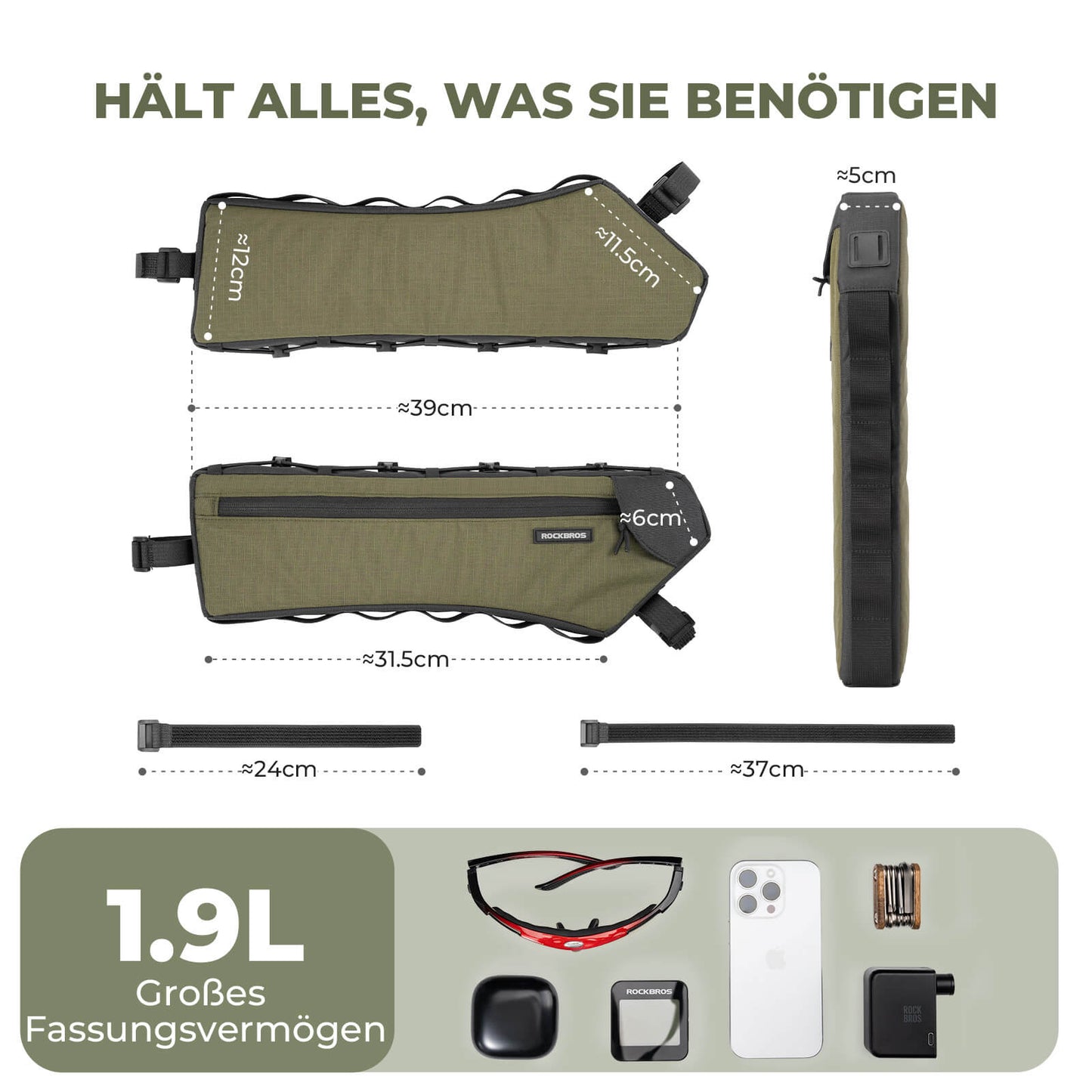 Fietsframetas, driehoekstas, 1,9 liter, ultradun en snel toegankelijk, ROCKBROS