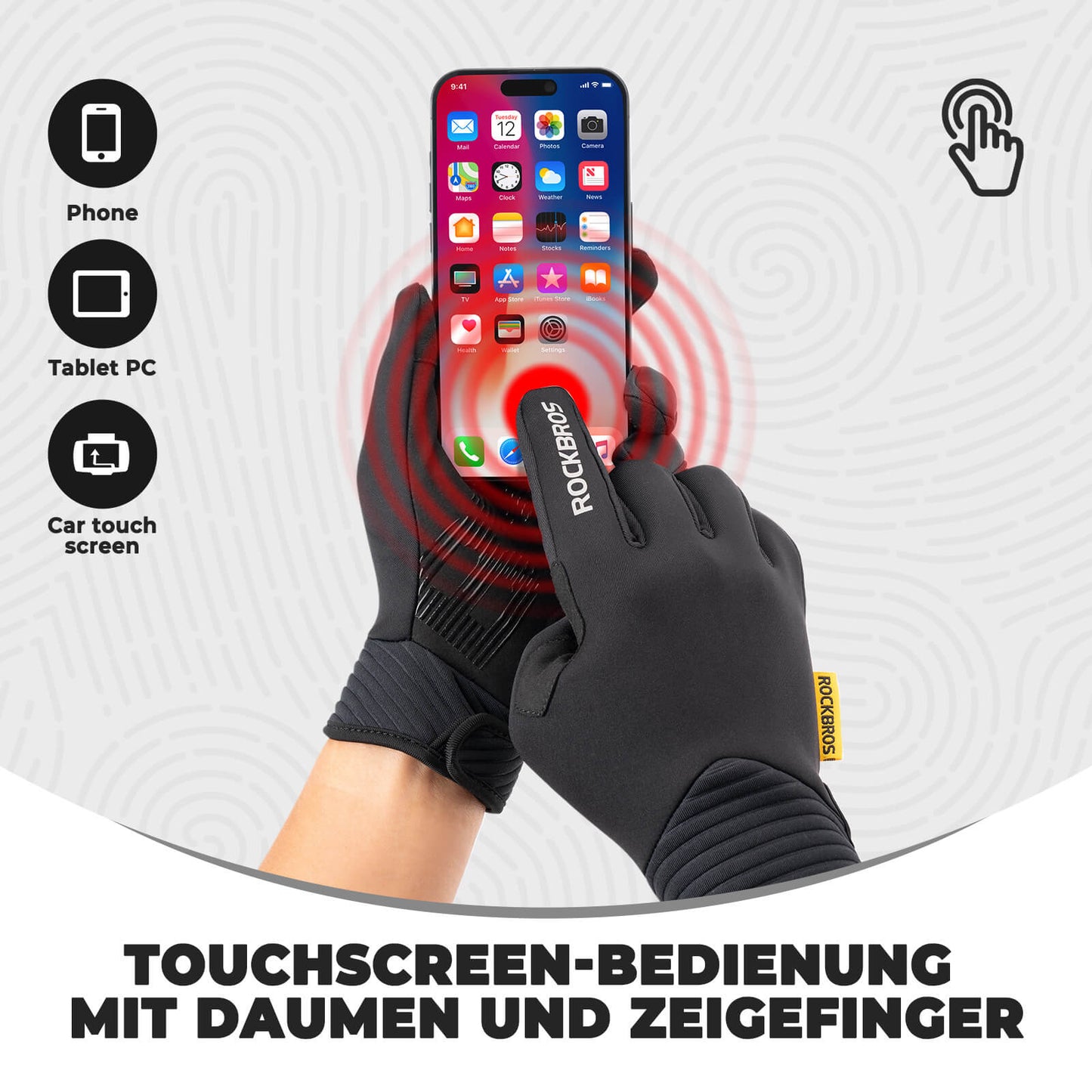 Rockbros touchscreen-compatibele fietshandschoenen met SBR-vulling.