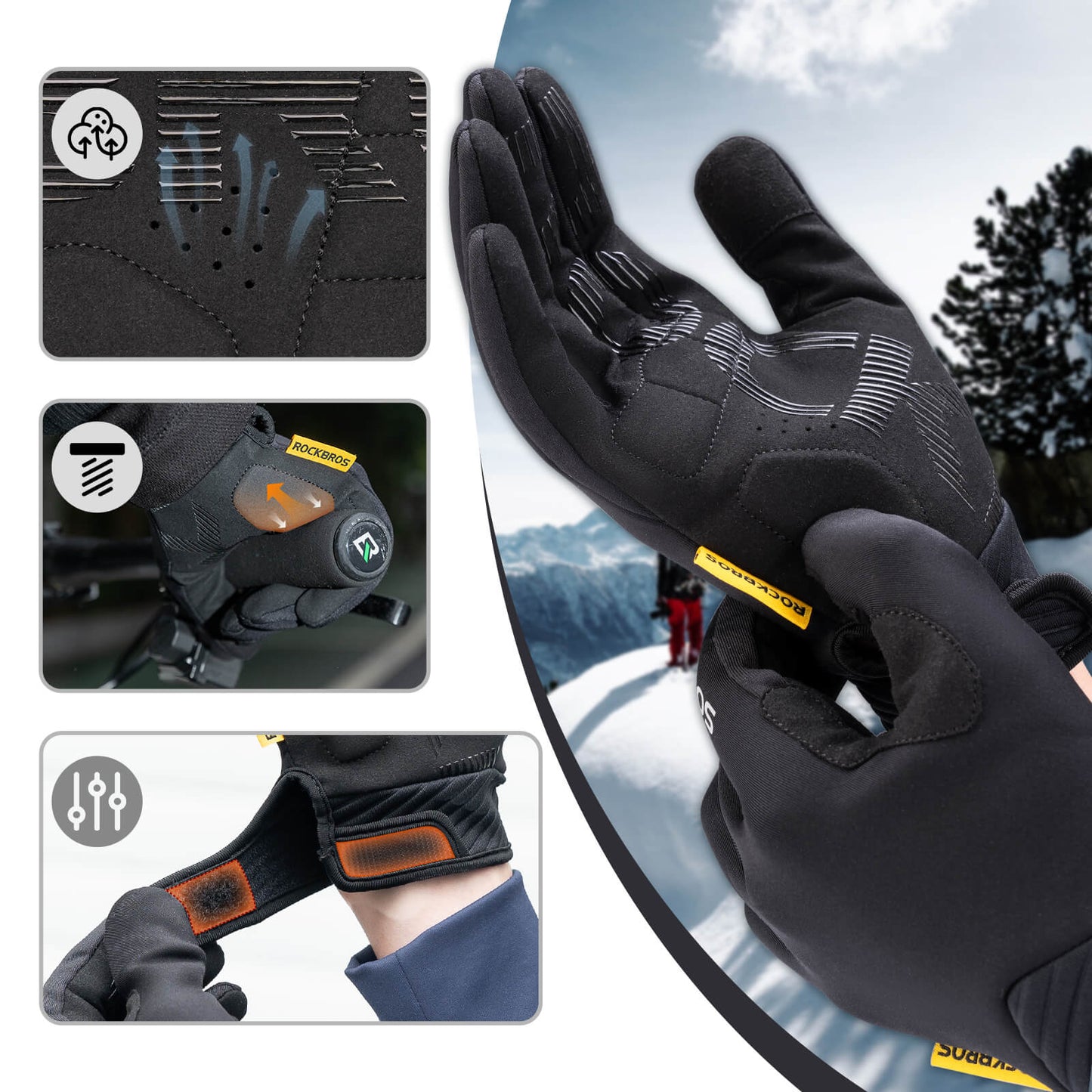 Rockbros touchscreen-compatibele fietshandschoenen met SBR-vulling.