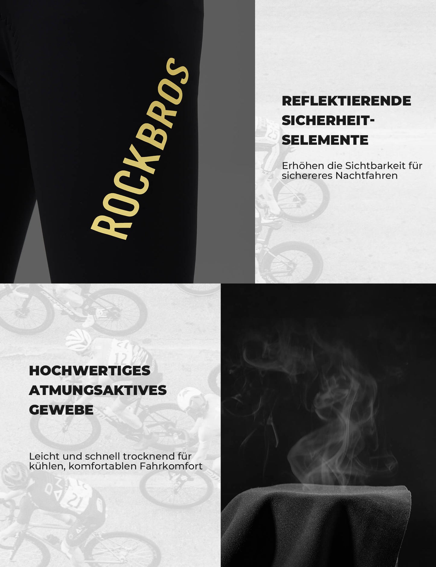 Fietsbroek, lange fietsbroek, gewatteerd, ademend, heren, ROCKBROS