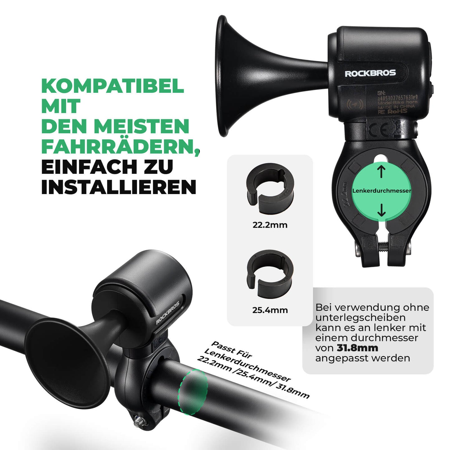 Elektrische fietsbel, 120 dB toon, IPX5 waterbestendig, smartphone-tracking, ROCKBROS