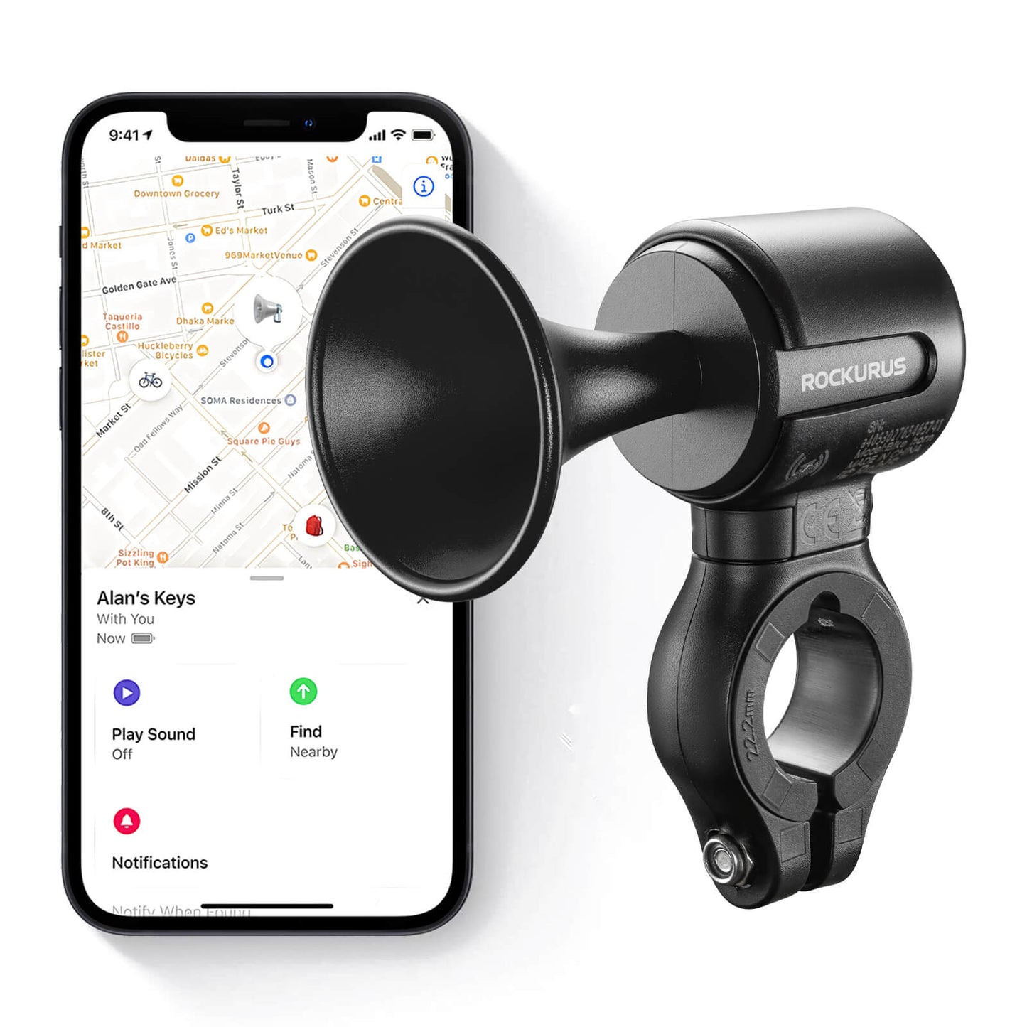 Elektrische fietsbel, 120 dB toon, IPX5 waterbestendig, smartphone-tracking, ROCKBROS