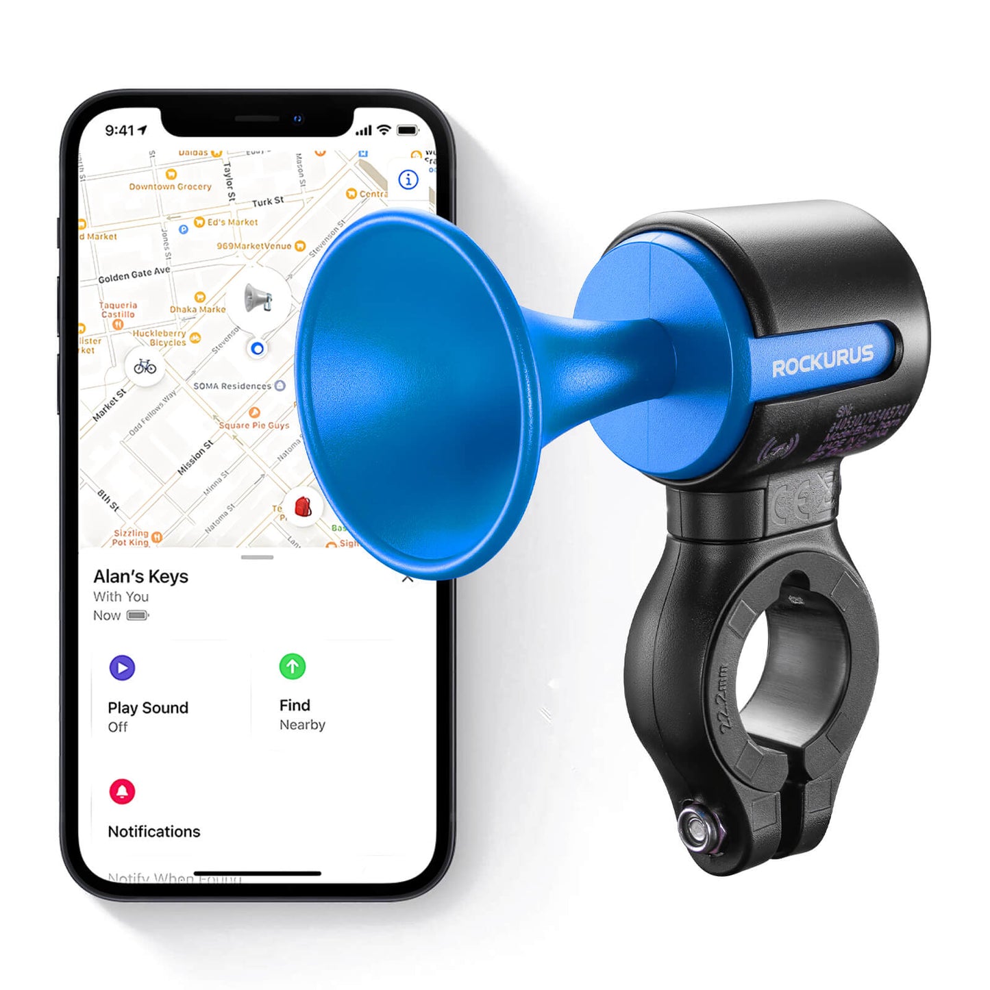Elektrische fietsbel, 120 dB toon, IPX5 waterbestendig, smartphone-tracking, ROCKBROS