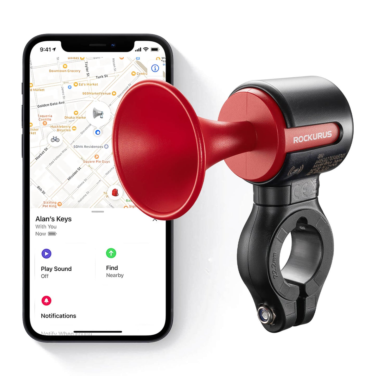 Elektrische fietsbel, 120 dB toon, IPX5 waterbestendig, smartphone-tracking, ROCKBROS