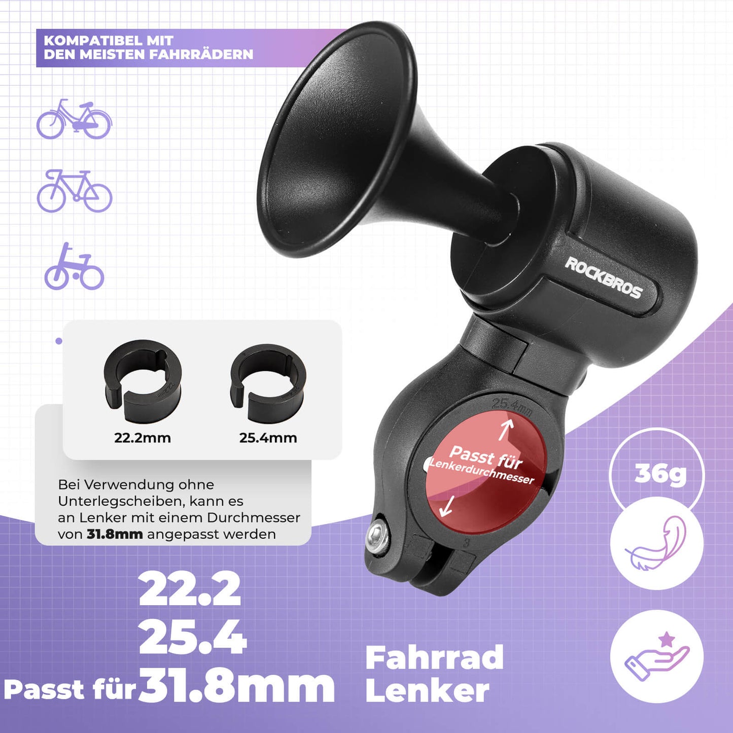 Elektrische fietsbel 120 dB voor sturen van 22,2/25,4/31,8 mm ROCKBROS