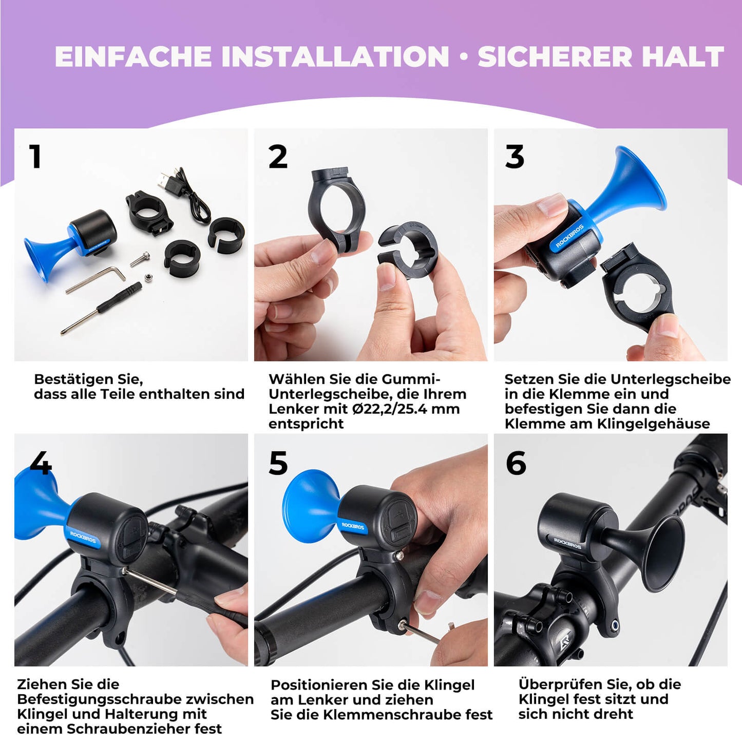 Elektrische fietsbel 120 dB voor sturen van 22,2/25,4/31,8 mm ROCKBROS