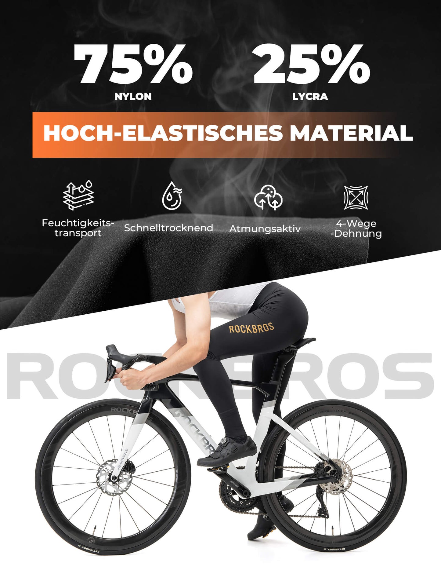 Lange, gevoerde fietsbroek met bretels voor heren van ROCKBROS