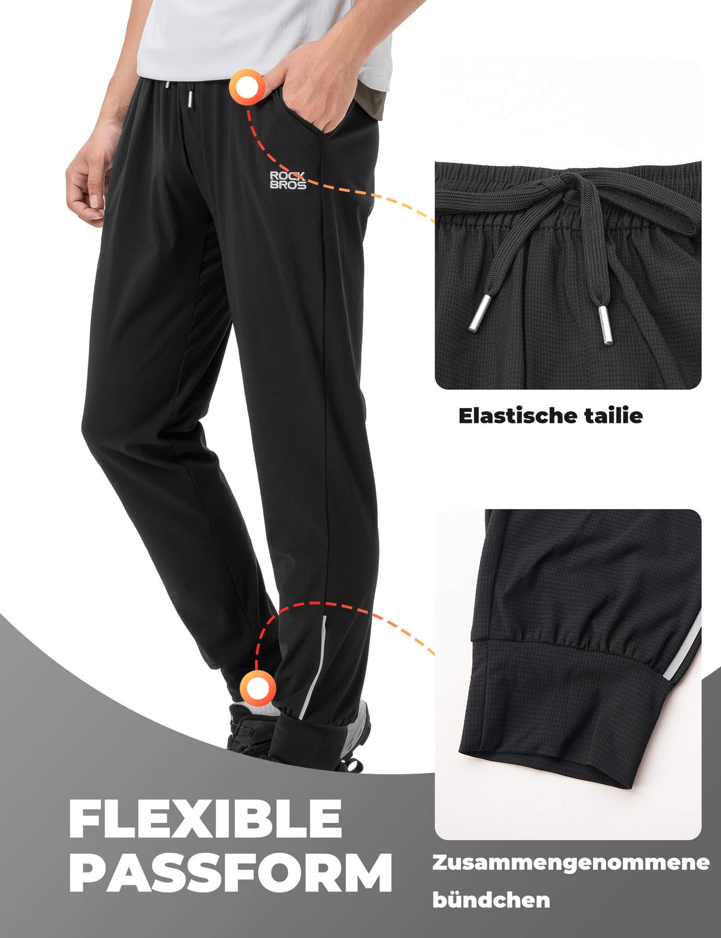 Fietsbroek voor heren met elastische pasvorm en veiligheidsstrips van ROCKBROS