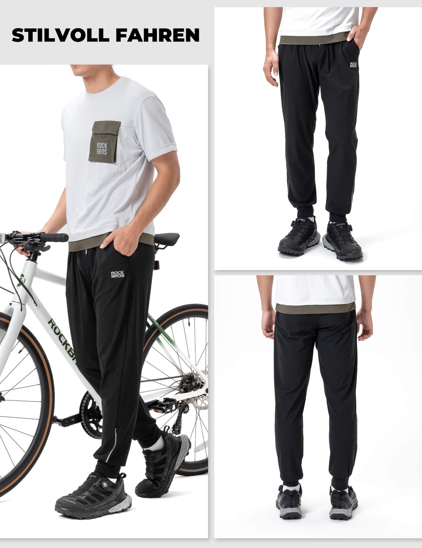 Fietsbroek voor heren met elastische pasvorm en veiligheidsstrips van ROCKBROS