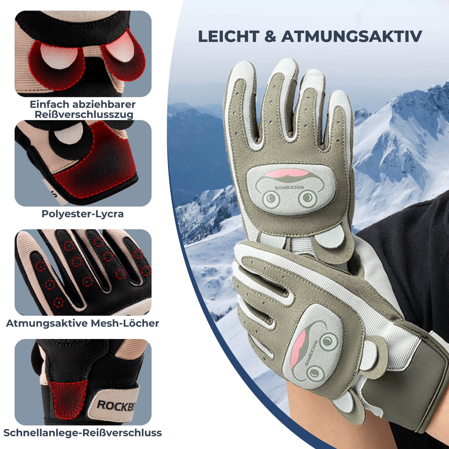 Fietshandschoenen voor kinderen, ademend en antislip met SBR-bescherming, ROCKBROS