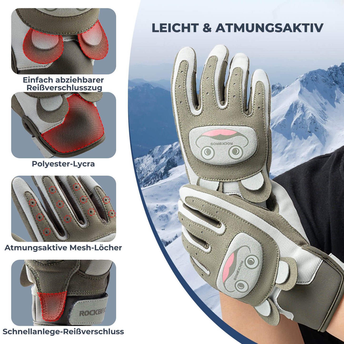 Fietshandschoenen voor kinderen, ademend en antislip met SBR-bescherming, ROCKBROS