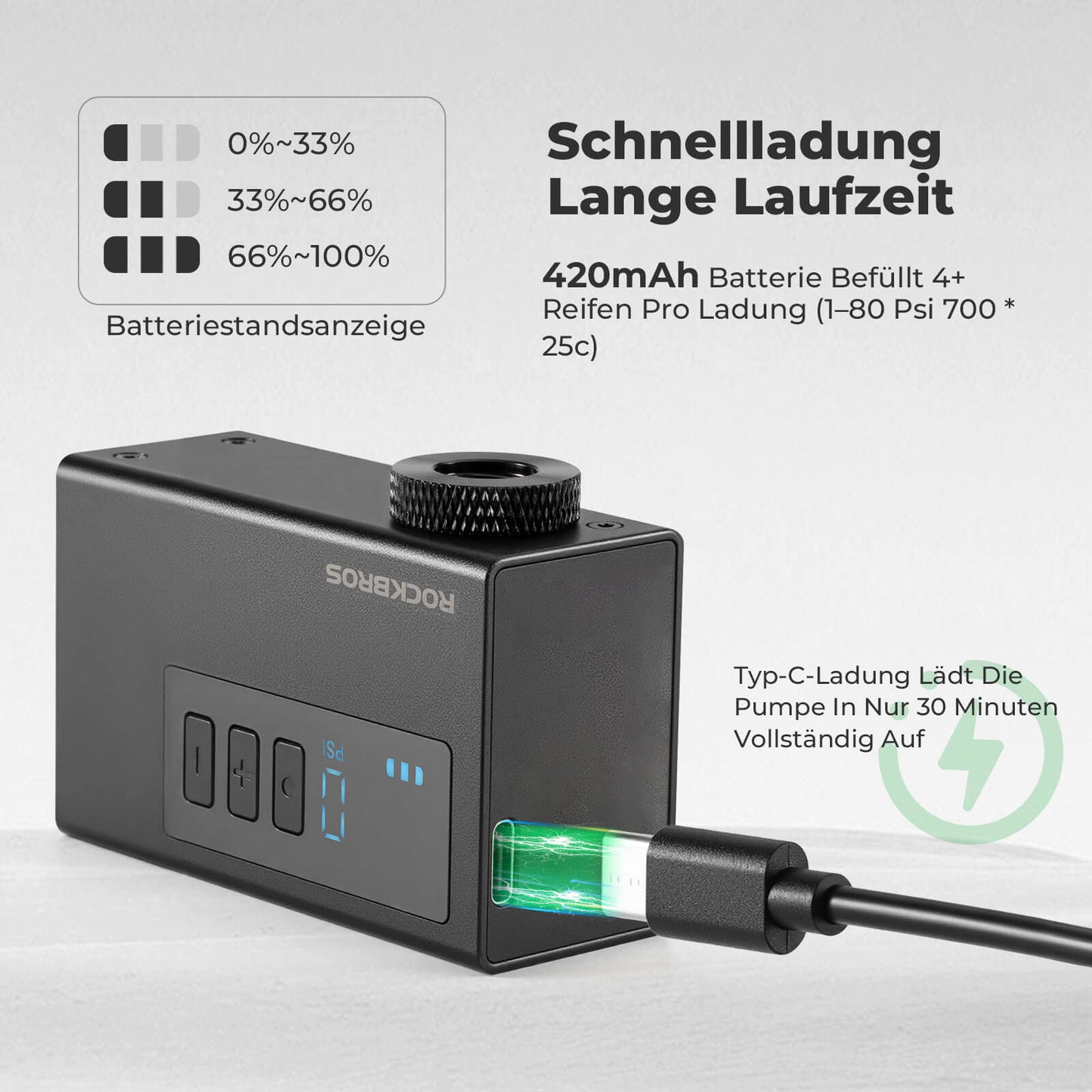 Mini elektrische fietspomp draagbaar AS240 Pro ROCKBROS