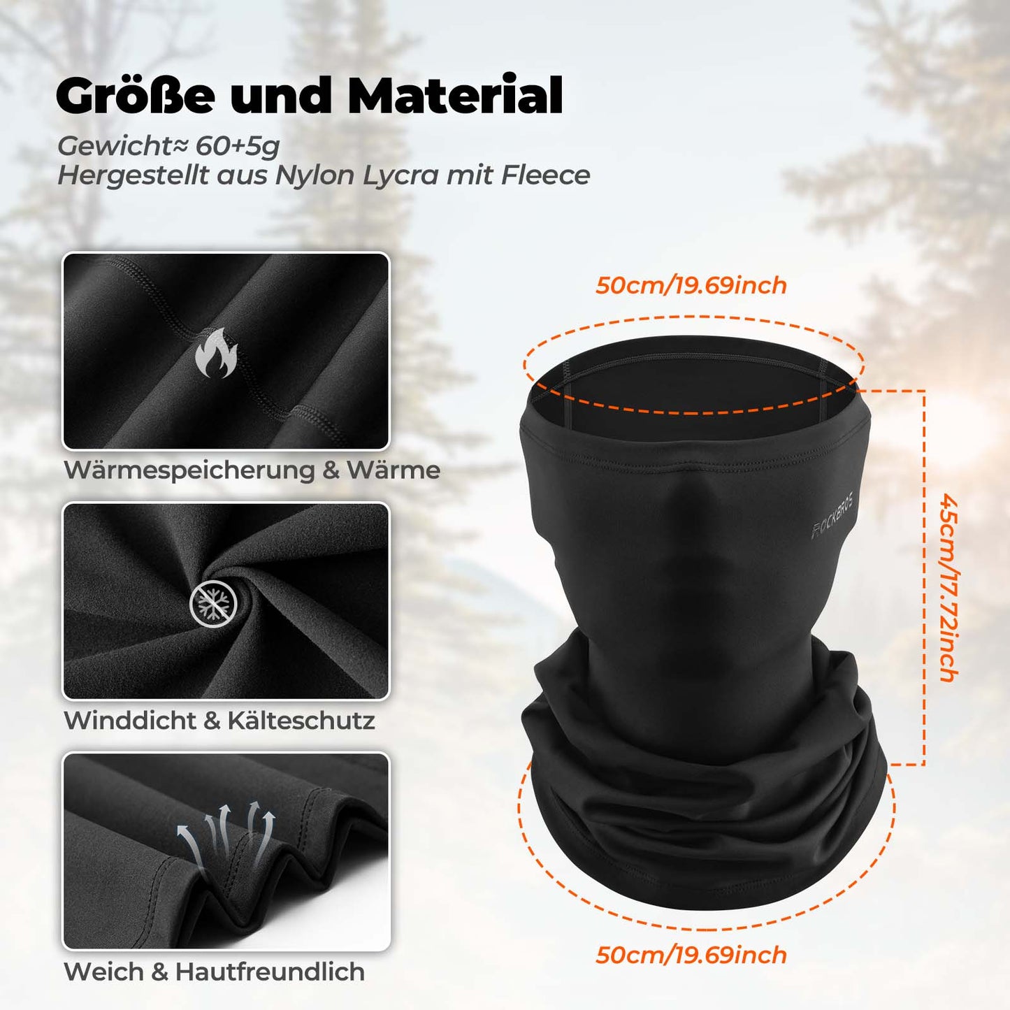 Multifunctionele fleece bivakmuts, zacht gezichtsmasker, buissjaal, ROCKBROS